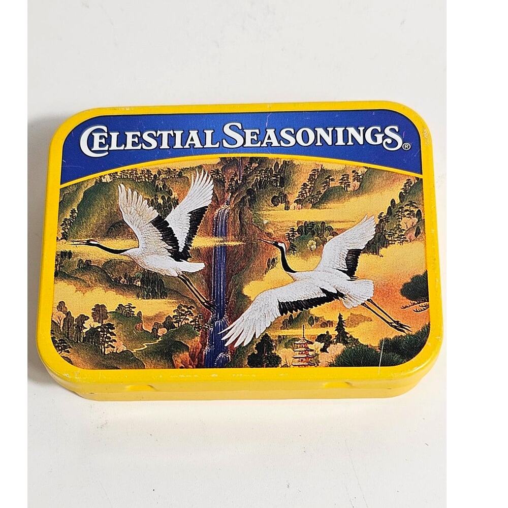 Celestial Seasonings 2002 Collection Tea Tin | Crane Japanese Landscape | Yellow